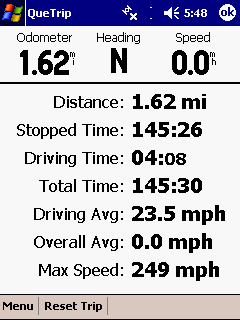 Garmin iQue M5 GPS receiver trip page