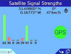 Navman iCN 630 Satellite signal strength page