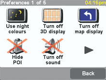 TomTom Go prefernces page
