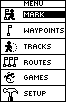 Garmin Geko 201 GPS receiver menu page