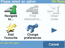 TomTom Go options menu page