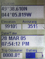 Magellan eXplorist 100 GPS receiver position screen
