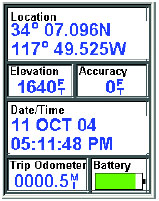 Magellan eXplorist 500 GPS receiver position screen